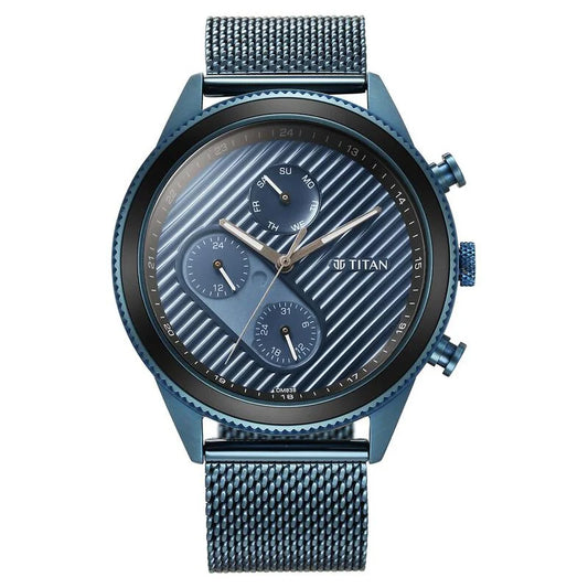 Titan Bolt Blue Mesh Belt for Men Mulifunction Dial 1814KM02